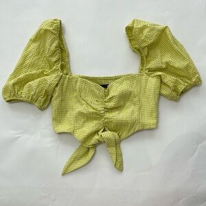 Zara Women's Yellow Gingham Tie-Front Top